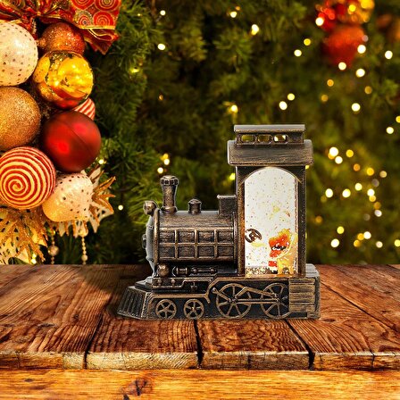 Sevgiliye Eşe Dekoratif Ledli Işıklı Noel Baba Treni Simli Sulu  Led Işıklı Pilli Yılbaşı Hediyesi 