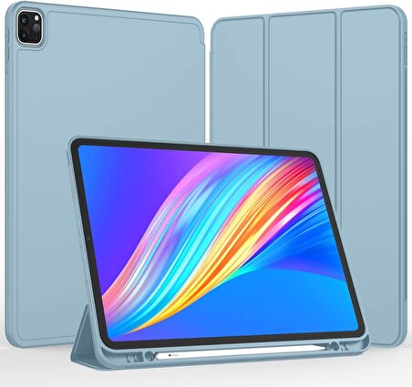 Apple iPad Pro 12.9 5.Nesil 2021 A2378/79/2461/62 Seri Yatay Standlı Stromix Kalemlikli Kılıf- Kalem Şarjına Uygun