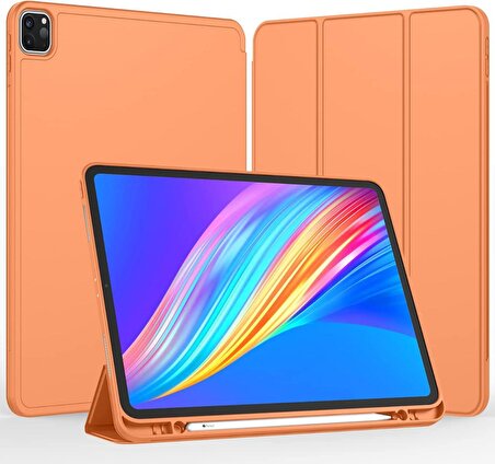 Apple iPad Pro 12.9 5.Nesil 2021 A2378/79/2461/62 Seri Yatay Standlı Stromix Kalemlikli Kılıf- Kalem Şarjına Uygun