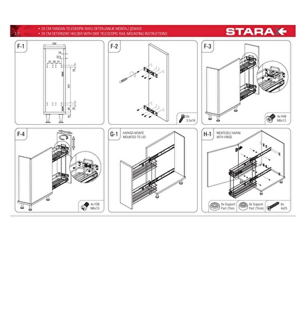 STARAX S-2215-C YANDAN RAYLI DETERJANLIK ŞİŞELİK FRENLİ KROM 25CM