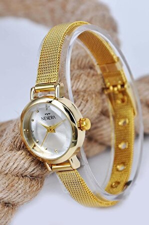 Altın Renk Hasır Kordonlu Şık Minimal Kadın Kol Saati Su-631