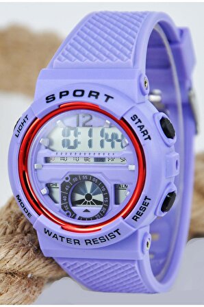 Lila Renk Dijital Çocuk Kol Saati Işıklı Kronometreli Fosforlu Su Geçirmez Dayanıklı SU-812