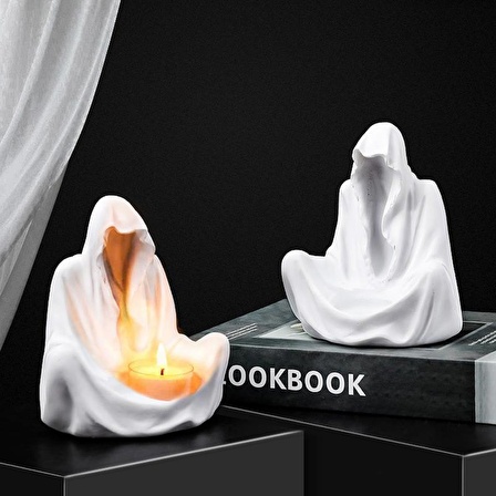 Dekoratif Ghost Hayalet Figürlü Tealight Mumluk Ev Dekoru Ofis Dekoru Süs