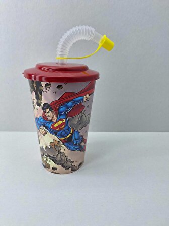 Superman Akordion Pipetli Kapaklı Meşrubat Bardağı 400 ML - 1 nolu desen