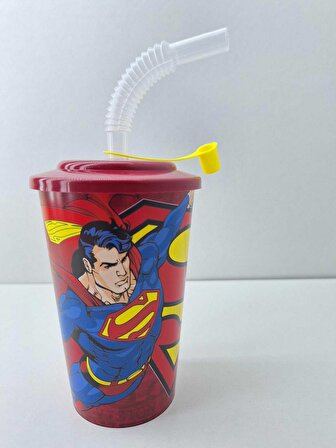 Superman-1 Akordion Pipetli Kapaklı Meşrubat Bardağı 400 ML - 2 nolu desen