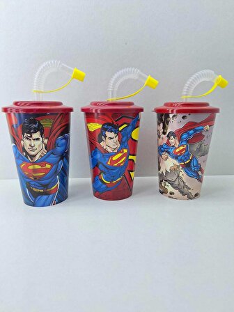 Superman-1 Akordion Pipetli Kapaklı Meşrubat Bardağı 400 ML - 2 nolu desen