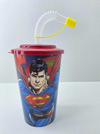 Superman-1 Akordion Pipetli Kapaklı Meşrubat Bardağı 400 ML - 3 nolu desen