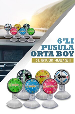 ŞüsCarOto Araç İçi Vantuzlu Pusula Seti Orta Boy 6'lı Ayarlı Nostalji Renkli