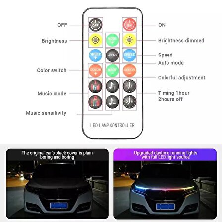 DRL Ön Kaput Gündüz Ledi App ve Kumanda Kontrol 1.5 Metre RGB Led Şerit Golf 8 Dizayn