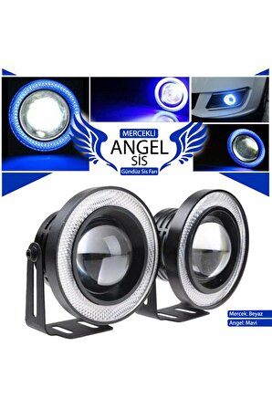 Üniversal Mercekli Angel Sis Farı Metal Su Geçirmez 76 mm Mavi Halkalı Angel Eyes