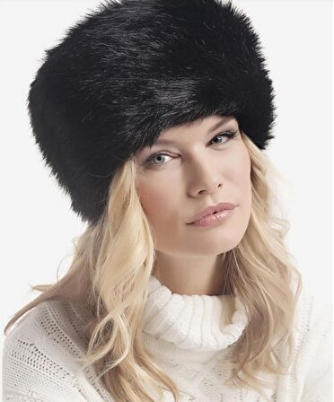 Kadın Kalpak Kürk Şapka Suni Peluş Sapka Fox Siyah Bere Beyaz Bere