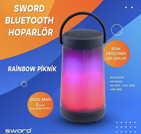 Sword SW-0002 Rainbow Picnic Kablosuz Bluetooth Hoparlör SİYAH