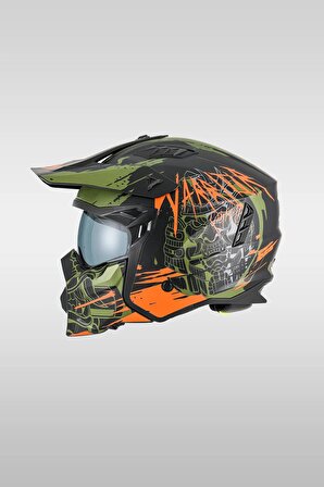 Sway X1-X Seul Moduler Matt Warrior Black Army Orange Motosiklet Kaskı