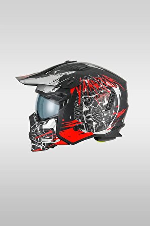 Sway X1-X Matt Warrior Black Grey Red Moduler Motosiklet Kaskı