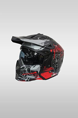 Sway X1-X Matt Warrior Black Grey Red Moduler Motosiklet Kaskı