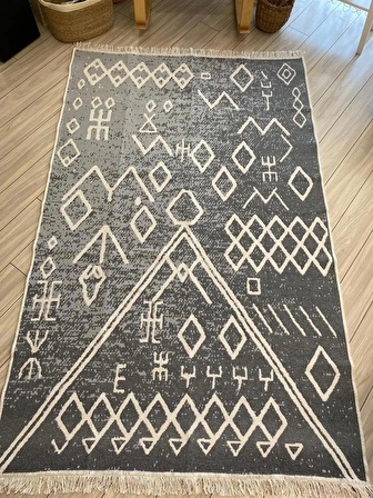 Çift Taraflı Kilim İskandinav Model Gri- Beyaz Kilim Yolluk 