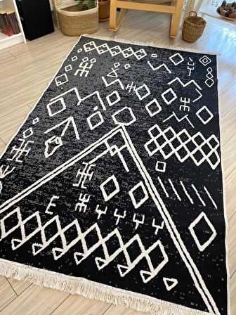 Çift Taraflı Kilim İskandinav Model Siyah- Beyaz Kilim Yolluk 