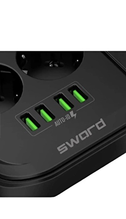 Sword 6 Prizli + 4 USB Girişli Uzatma Kablosu 2 mt