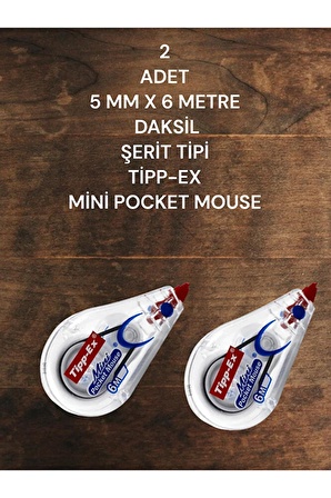 2 ADET  5 MM X 6 METRE  DAKSİL ŞERİT TİPİ TİPP-EX MİNİ POCKET MOUSE