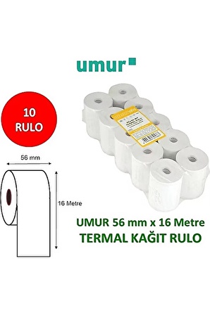 10 ADET 56x16 METRE POS RULOSU UMUR TERMAL RULO YAZAR KASA RULOSU