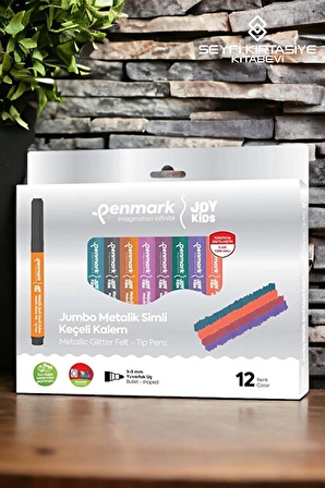 SÜPER YIKANABİLİR JUMBO METALİK SİMLİ KEÇELİ BOYAMA KALEMİ 12 RENK TÜRK MALI 3-5 MM UÇ