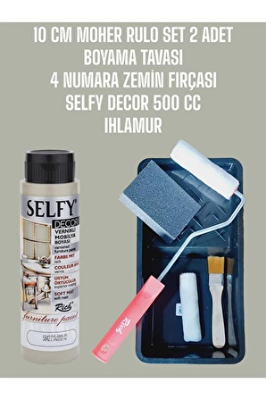 Selfy Decor 500 Cc (750 Gr) Kendinden Vernikli Akrilik Dolap Boyama Seti + rulo tava fırça zımpara