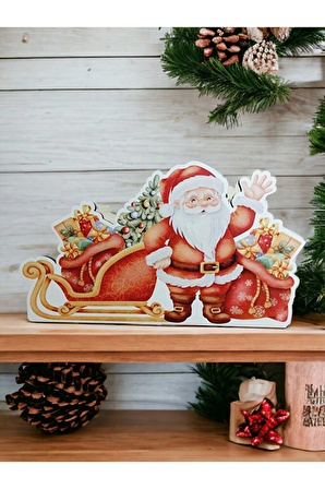 4 BÖLMELİ AHŞAP MASAÜSTÜ KALEMLİK YILBAŞI KONSEPT HEDİYELİK 8CMX13CMX23CM EBAT ORGANİZER NOEL BABA