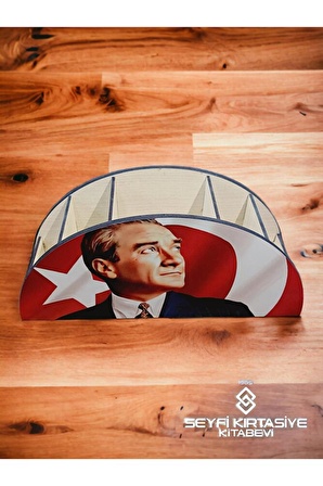 5 BÖLMELİ AHŞAP MASAÜSTÜ KALEMLİK ATATÜRK DESEN HEDİYELİK 8CMX12CMX26CM EBAT ORGANİZER