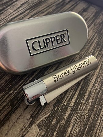 Clipper Metal Çakmak Silver Kişiye Özel Yazı Logo İle