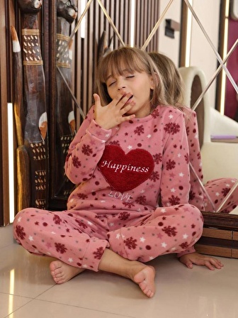 Happiness Çocuk Polar Kışlık Pijama Takımı Pembe