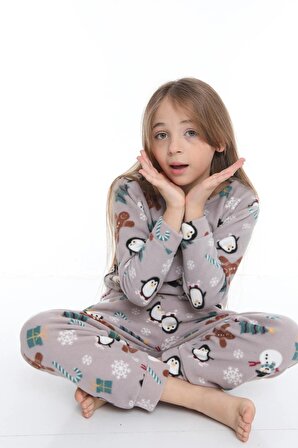 Çocuk Tıraşlı Polar Kalın Ev Tipi Pijama Takımı | Gri