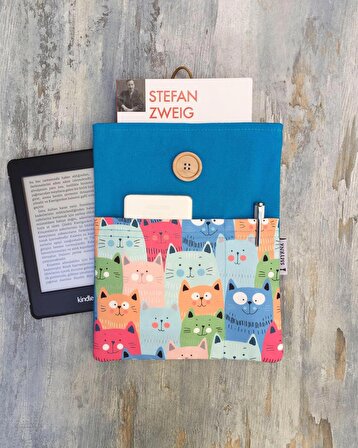 Kitap Kılıfı - Tablet Kılıfı - Ebook Kılıfı ( Kedi Mavi )