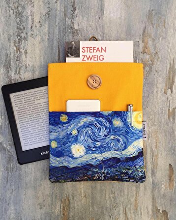 Kitap Kılıfı - Tablet Kılıfı - Ebook Kılıfı ( Yıldızlı Gece , Van Gogh , Sarı )