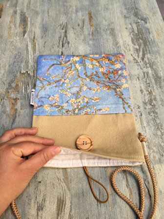 Askılı Kitap / Tablet / Ebook Çantası - Kılıfı (Badem Ağacı , Van Gogh )