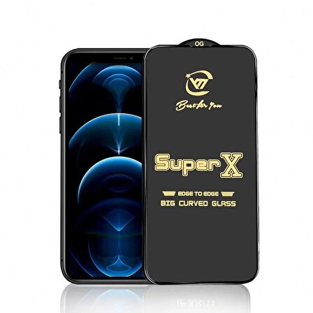 Iphone 12 Pro Max Super X Kavisli Ekran Koruyucu Kırılmaz Cam Ultra Kalınlık 0.4mm