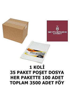 Umix Poşet Dosya 100'lü 35 Paket 1 Tam Koli Toplam 3500 Adet Föy Dosya Toptan