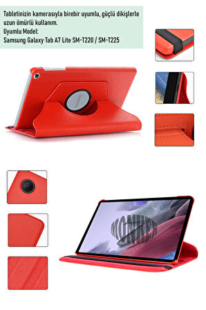 Monker Samsung Galaxy Tab A7 Lite T220 Uyumlu Kırmızı 8.7 inç Tablet Kılıfı Dönebilen Standlı Suni Deri