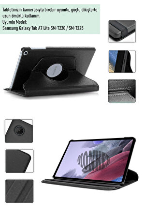 Monker Samsung Galaxy Tab A7 Lite T220 Uyumlu Siyah 8.7 inç Tablet Kılıfı Dönebilen Standlı Suni Deri