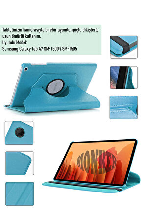 Monker Samsung Galaxy Tab A7 T500 Uyumlu Mavi 10.4 inç Tablet Kılıfı Dönebilen Standlı Suni Deri