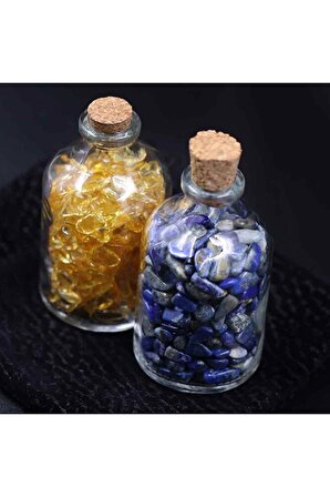 Lapis Lazuli Taşı-stirin Taşı Cam Şişe Içerisinde Şekilsiz Kırık Doğal Taş Parçala 2'li Set 60/70 gr