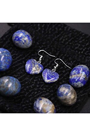 Gümüş Rodyumlu Lapis Lazuli Taşı Küpe Kalp Model Çift Küpe