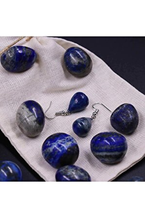 Gümüş Rodyumlu Lapis Lazuli Taşı Küpe Gözyaşı Damla Model Çift Küpe