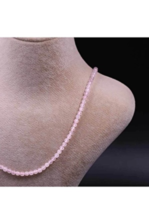 Pembe Kuvars Taşı Faset Kesimli Kolye Bileklik Seti 2/4 Mm (ZİNCİR UZATMALI)