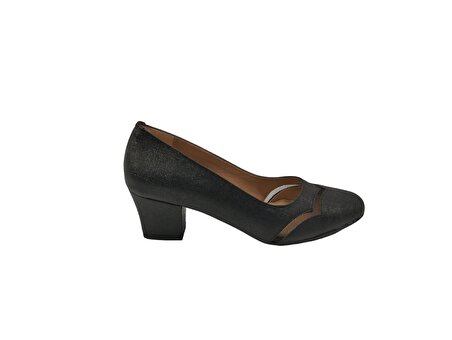 Ventes 1838657Z Yuvarlak Burun Tül Detaylı 5 cm Kalın Topuk Günlük Kadın Topuklu Ayakkabı