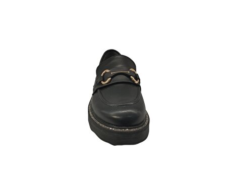 Ventes 8552389Z Kalın Taban Gold Tokalı Taş İşlemeli Günlük Kadın Loafer Makosen Ayakkabı