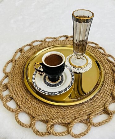 Maglor 6 Adet Gold Paslanmaz Çelik 20 cm Yuvarlak Çay, Kahve, Pasta Servis Tepsisi Dekoratif Sunum Tepsisi