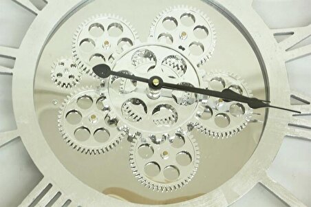 Saat Çarklı Yuvarlak Roma Rakamlı Duvar Saati Dekoratif Hediyelik