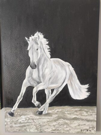 El Emeği Yağlı Boya Tablo 70*50 Siyah Beyaz At