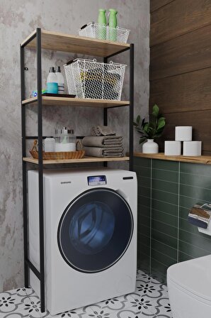 Tedarikcenter Çamaşır Makinesi Üstü 3 Raflı Düzenleyici 3 Katlı Çok Amaçlı Metal Banyo Dolabı