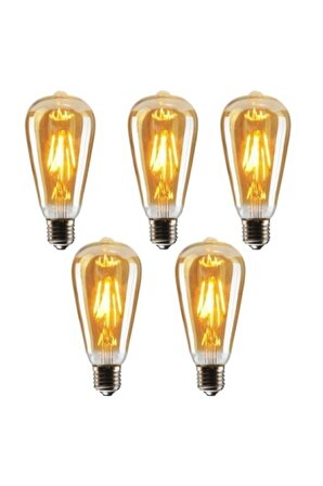 St64 Flamanlı Rustik 4w Led Ampul 5'li Dekoratif Vintage Aydınlatma Amber Rengi